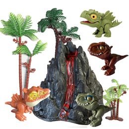 Cake Tools 8Pcs Volcano Dinosaur Playset Including 4 Dinosaurs and 3 Trees Volcano Dinosaur Toys for Kids Cake Topper Dinosaur Cake Decor 231130