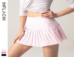tennis skirt lu yoga outfits shorts gym clothes women running sports fitness golf skirts with pocket sexy pants breathable pleated7788915