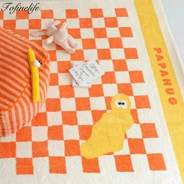 Carpets Plush Checkerboard Carpet for Children's Bedroom Living Room Fluffy Plaid Soft Floor Mat Non-slip Doormat Area Rug Home Decor 231130