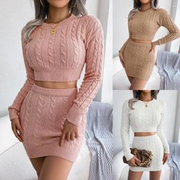 Work Dresses Autumn Winter Women's Casual Fried Dough Twist Navel Revealing Sweater Hip Skirt Knitting Suit Fashion Female & Lady Skirts