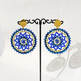 Dangle Earrings Rice Bead Crystal Hollow Out Weave A Dream Web Hand Knitting Roundness Bohemia Fashion Simple Alloy Beaded