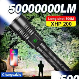 Flashlights Torches 50000000 Lumens Led Flashlight Super Bright Rechargeable Torch Light Powerf Self Defense Cam Work Flash Drop Del Dhshp