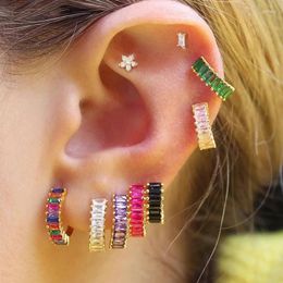 Hoop Earrings Fashion Multicolor Zircon Crystal Small Women Stainless Steel Flower Square Cartilage Earring Piercing Jewelry