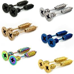 Unisex Stainless Steel Stud Earrings Nail Cross Screw Piercing Fake Cheater Plug Tunnel Gothic Jewellery Punk Rock for Men Women254v