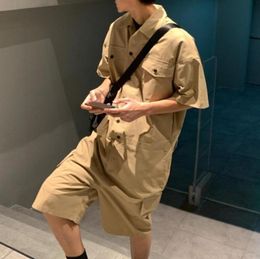 Men039s Pants Male Fashion With Leather Belt Men Romper Cargo Jumpsuit Bag Breathable Vintage Bib Solid Colour Pockets Overalls 8279665