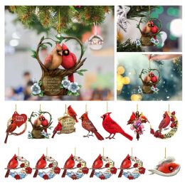 Pingente de pássaro vermelho decoração de acrílico de natal pingente para sempre ornamento lustre de carro decoração suspensa fy5873 1201