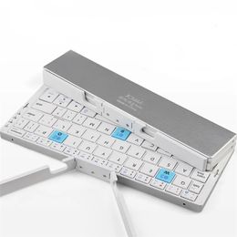 Keyboards BOW Foldable Bluetooth Keyboard Rechargeable Mini Folding Wireless Aluminium Keypad With Stand For Phone 231130