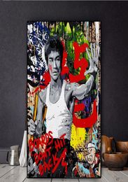 Abstract Bruce Lee Nunchaku Graffiti Street Art Poster And Prints Kung Fu Superstar Canvas Wall Painting Picture For Living Room7885106