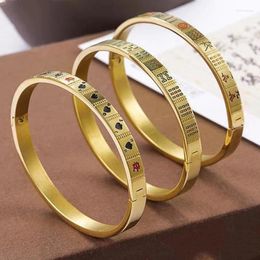 Bangle RAKOL Gold Color Poker Mahjong Bangles For Women Creative Stainless Steel Couple Bracelet Fashion Party Jewelry