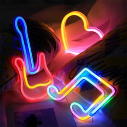LED Neon Sign LED Neon Guitar Night Light Wall Hanging Neon Sign for Kids Room Home Party Bar Wedding Decoration Christmas Gift Neon Lamp YQ231201