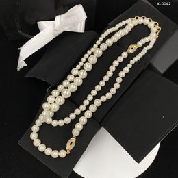 Luxury quality Charm pearl long chain sweater pendant necklace with nature shell beads and crystal design have box stamp Clothing Accessories With Box