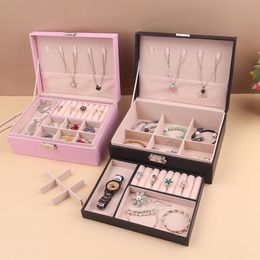 Jewellery Boxes Portable Princess Cosmetics Box Small Simple Earrings Bracelet Ring Doublelayer Necklace Storage 231201