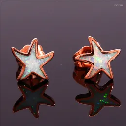 Stud Earrings White Blue Opal Stone Starfish Female Cute Sea Star Rose Gold Silver Colour Animal For Women Gift