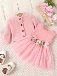 Clothing Sets 024 Months Baby Girl Dress Birthday Gift Pink Petal Suspender Coat Spring Autumn Set 231201