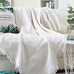 Blanket Home el Pure Cotton Bedding Office Sofa Knitted Cover Blanket With Tassel Tapestry For Bed Aeroplane Travel Decor 231130