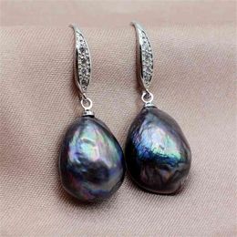 Pearl drop earrings unique baroque black pearls 925 sterling silver women's pearl 210625264E