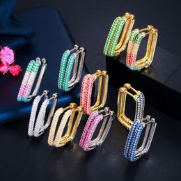 Yellow White Gold Plated Bling CZ Stone Earrings Hoops Nice Gift for Girls Women for Party Wedding193M