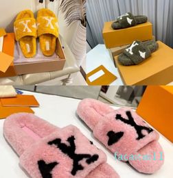 PASEO FLAT COMFORT MULE Luxury Designer Women Sandals indoor outdoor slides Wool rubber slippers Designers seniorvshop Fuzzy Girl Flip F