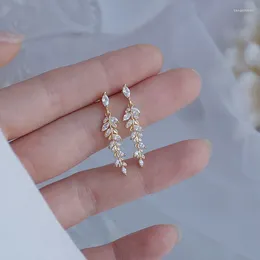 Dangle Earrings SLBRIDAL Ins Style Crystal Cubic Zircon Leaf Fashion Women Girls CZ Social Media Influencer