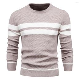 Men's Sweaters Men Dress Sweater Striped Patchwork Print O-neck Long Sleeve Pullover For Autumn