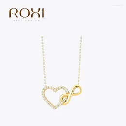 Pendants ROXI 925 Sterling Silver Heart-shaped Pendant Necklaces Shiny Zircon Fine Clavicle Necklace For Mother Bride Lover Collane Donna