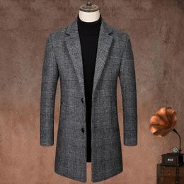 Men's Wool Blends High Quality Blazer Lengthened Italian Style Elegant Fashion Simple Business Casual Gentleman's Fitted Trench Coat 231130
