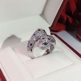 Personality domineering Double Black spot leopard head ring Women's Ring Luxurious Dance Giving gifts Golde302T