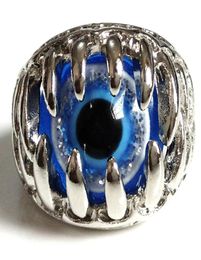 New 25pcs Unique Mens Blue Devil Eye Silver Ring Demon Evil Gothic Claw Eyes Whole Fashion Jewellery Biker Punk Rocker Style Man9498769