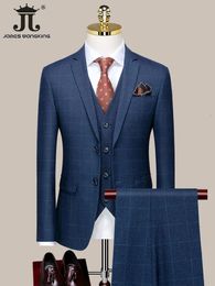 Men's Suits Blazers Blazer Vest Pants Luxury High end Brand Boutique Plaid Casual Business Suit 3 Pcs and 2 Set Groom Wedding Party Dress Jacket 231201