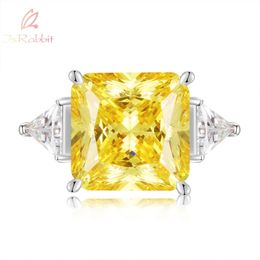 Wedding Rings IsRabbit 9K 14K 18K Gold Princess Cut 6CT VVS Lab Grown Fancy Yellow Sapphire Faceted Gemstone Luxury Jewelry Drop 231130