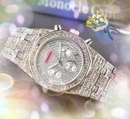 Luxury lovers big quartz battery watches men full diamonds ring clock stainless steel belt President Desinger fashion gold bracelet auto date stopwatch watch gifts