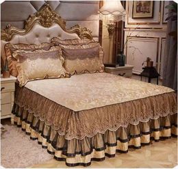 Bed Skirt Winter Thick Velvet Bedding Bed Skirt Pillowcase Lace Embroidery Bedclothes Mattress Cover Warm Bedspread Bed Sheet Home Textile 231130