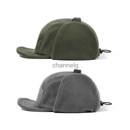 Ball Caps New Winter Warm Men Women Corduroy Fleece 5 Panel Baseball Caps With Ears Protection Snapback Bomber Gorros Ushanka Hats YQ231201