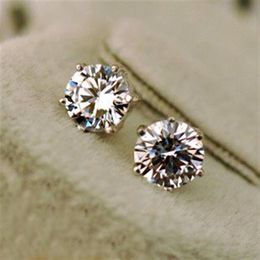 Women men unisex classic CZ diamond stud earrings 18k white gold plated hearts and arrows post earrings CZ size 3mm to 10mm2732