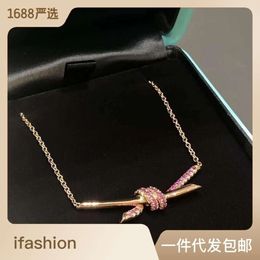 Blue box TF Classic designer tiff necklace top T Family's New Twisted Knot Necklace for Women's Light Luxury and Minority Rose Gold Bow Chain High Grade Pink