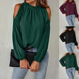 Women's T Shirts Ruffle Leaf Top For Women Round Neck Long Sleeve Pleated Off ShoulderWomen's Tees Clean Colour Fashion Autumn/Winter Y2K