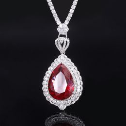 Neue Designer Schmuck Halskette 925 Silber Diamant Taube Blut Rubin Große Wasser Tropfen Halskette Luxus Anhänger Halskette