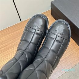 Autumn Winter Women Platform Boot Designer Classic Diamond Lattice Boots Back Zipper Metal Letter Rubber Anti Slides Thick Sole