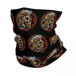 Bandanas Aztec Skull Warrior Bandana Neck Gaiter Windproof Face Scarf Cover Women Men Headwear Tube Balaclava