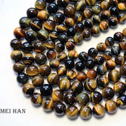 Loose Gemstones Meihan 6mm 8mm 10mm 12mm Natural Blue Yellow Tiger Eye Smooth Round Stone Beads For Jewelry Making