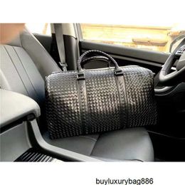 Mens Bottegvenata Handbags Handwoven Travel Bags Divani Woven One Shoulder Travel Bag Cowhide Black Casual Briefcase Mens Handbag Large Capacity for Business HBNF