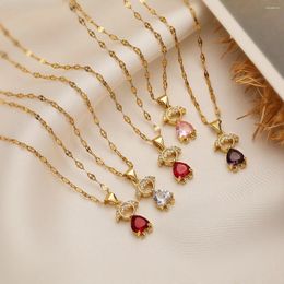 Chains Small Pink Crystal Girl Necklaces For Women Copper Gold Plated Figure Simple Jewellery Gifts