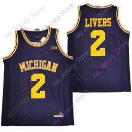 2020 New Michigan Woerines College Basketball Jersey NCAA 2 Isaiah Livers Navy All Ed and Embroidery Men Youth Size