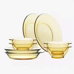 Bowls Amber Glassware Tableware Set 4 And Plates Beautiful