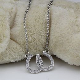 Lead and Nickel Jewellery Double Horse Shoe Pendant Necklace Equestrian Horseshoe Jewelry Decorated with White Czech Crystal292Z