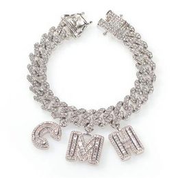 Custom Name Zircon Baguette Letters 12MM Austrian Rhinestone Cuban Chain Necklace &Bracelets Anklet For Men Women222w