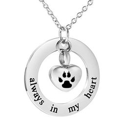 Cremation Jewellery for Ashes Necklace Always in my heart cat Paw print Memorial Keepsake for women fashion Pendant261A