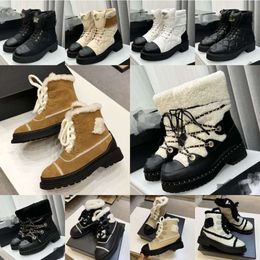 Channel Paris Quilted Combat Boots Chan Puff Padded Shearling Lace Up Ankle Boot Sherpa Wool Lined Chunky Snow Booties Womens Block Heels Interlocking c Winter Shoes