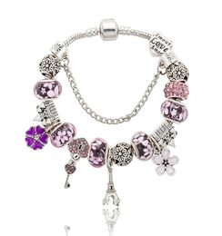 New 925 Silver Charm Beads crystal charm bracelet Eiffel Tower pendant women love beads bracelet DIY Jewellery whole Accessories9076821