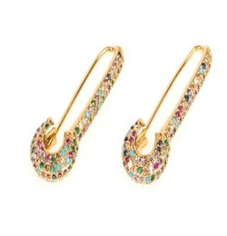 Wholesale-Fashion Women Earring Design With Full Crystal Safety Pin Shape Ear Gold Plated Trendy Gorgeous Women Jewelry1247965